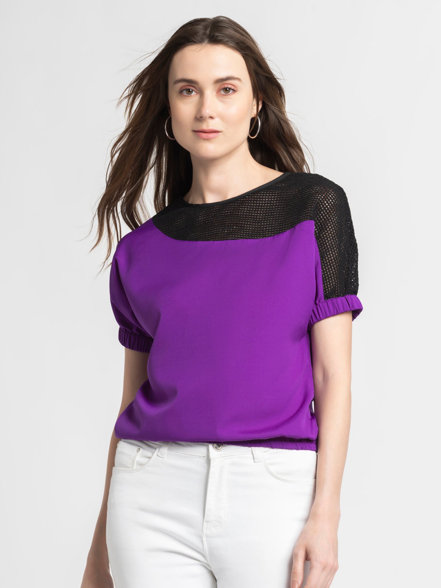 SHAYE Purple & Black Regular Fit Top