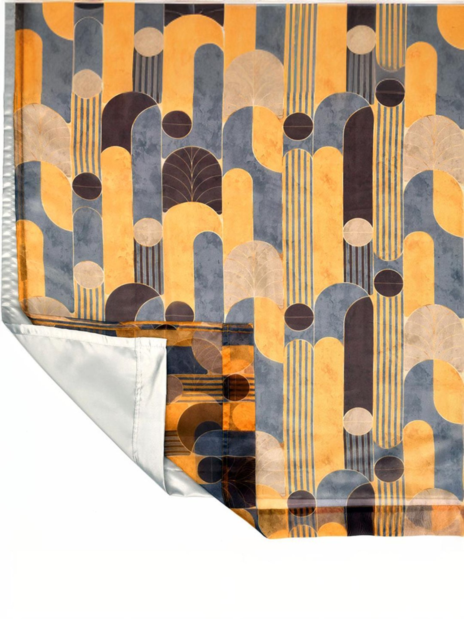 Swayam Cream & Blue Printed Faux Silk Door Curtains - Set of 2