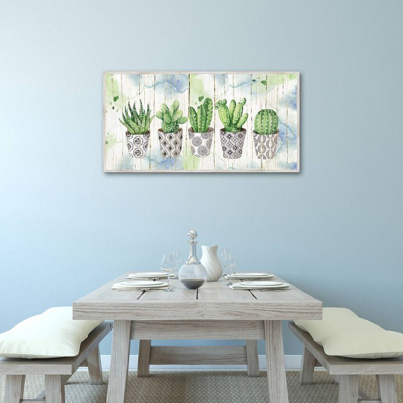 17" x 34" Potted Succulents on Wood by Elena Vladykina Framed Canvas Art Print - Masterpiece Art Gallery
