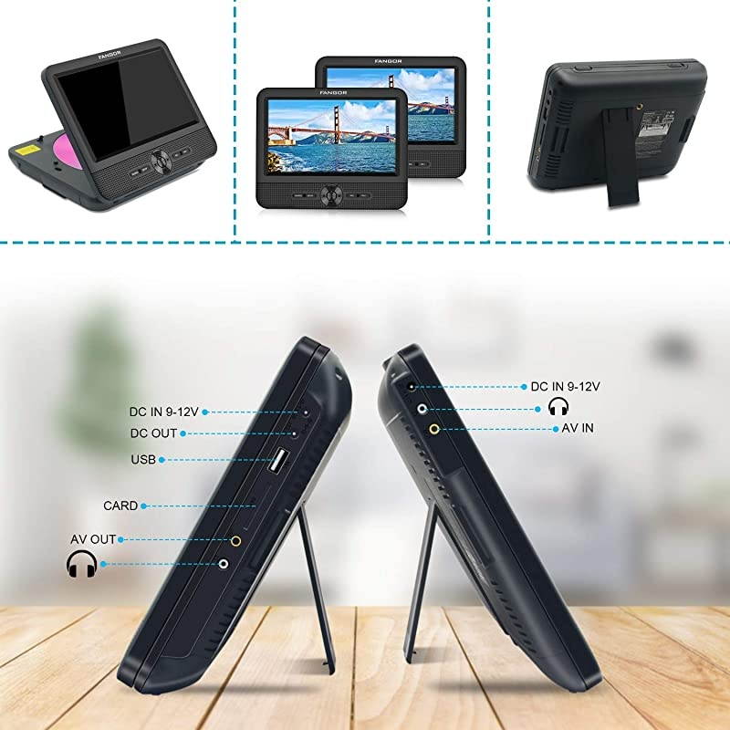 10&rsquo;&rsquo; Dual Car DVD Player Portable Headrest CD Players with 2 Mounting Brackets, 5 Hours Rechargeable Battery, Last Memory, Free Regions, USB/SD Card Reader, AV Out&in ( 1 Player + 1 Screen )