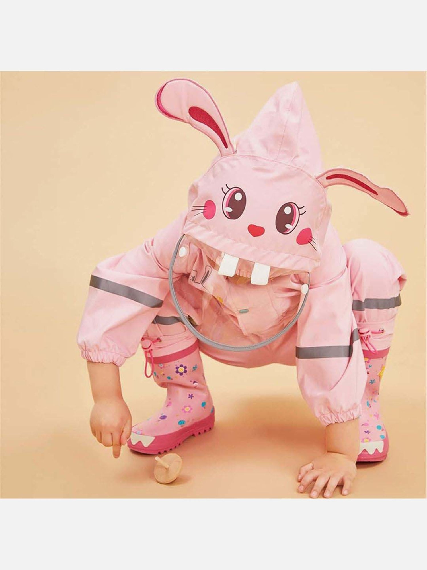 Little Surprise Box Kids Pink Printed Full Sleeves Raincoat