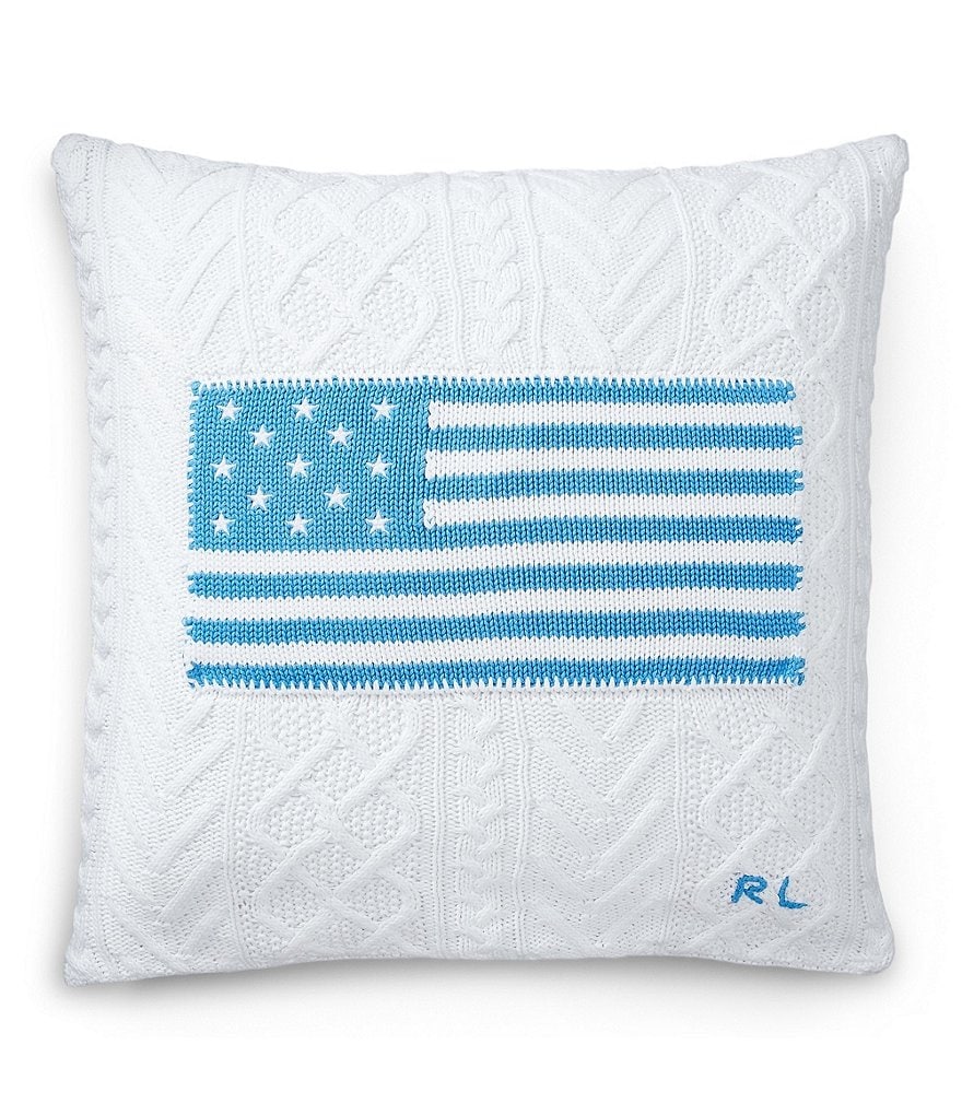 Ralph Lauren Georgica Collection Cable Knit Flag Square Pillow
