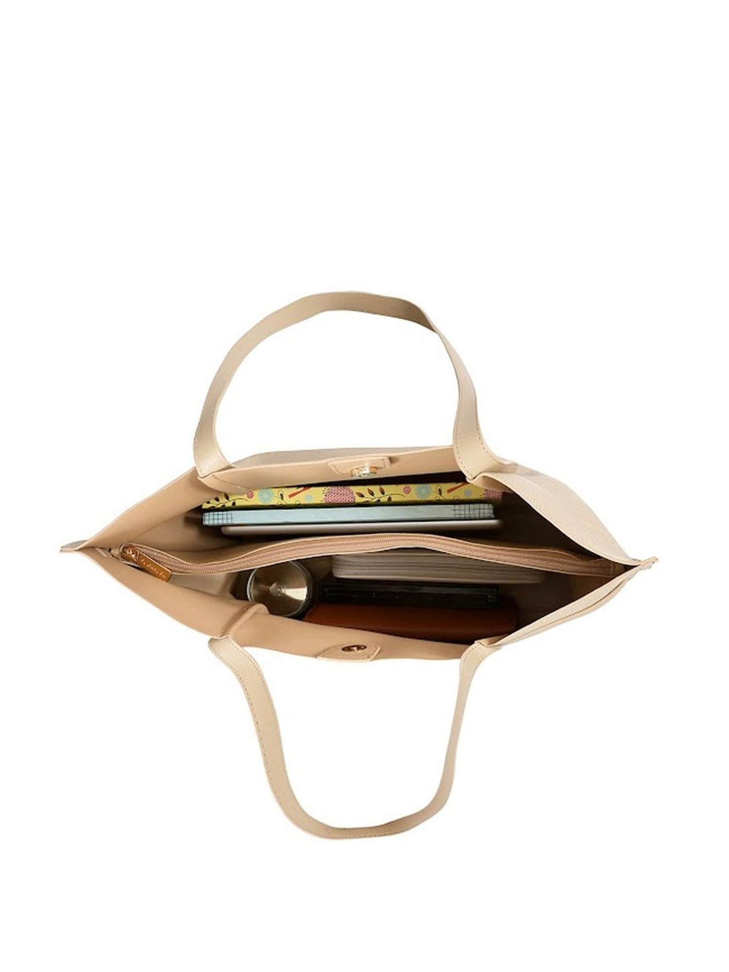 Sugarush Ancy Beige PU Solid Tote Handbag