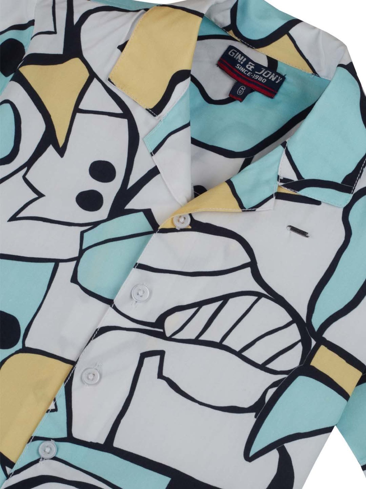 Gini & Jony Kids White & Blue Printed Shirt Set