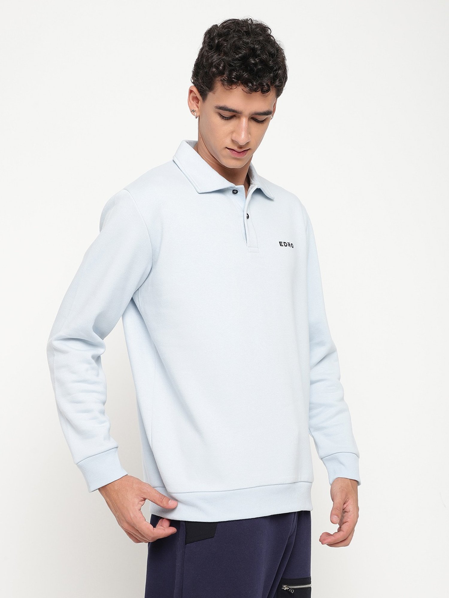 EDRIO Balled Blue Relaxed Fit Polo T-Shirt