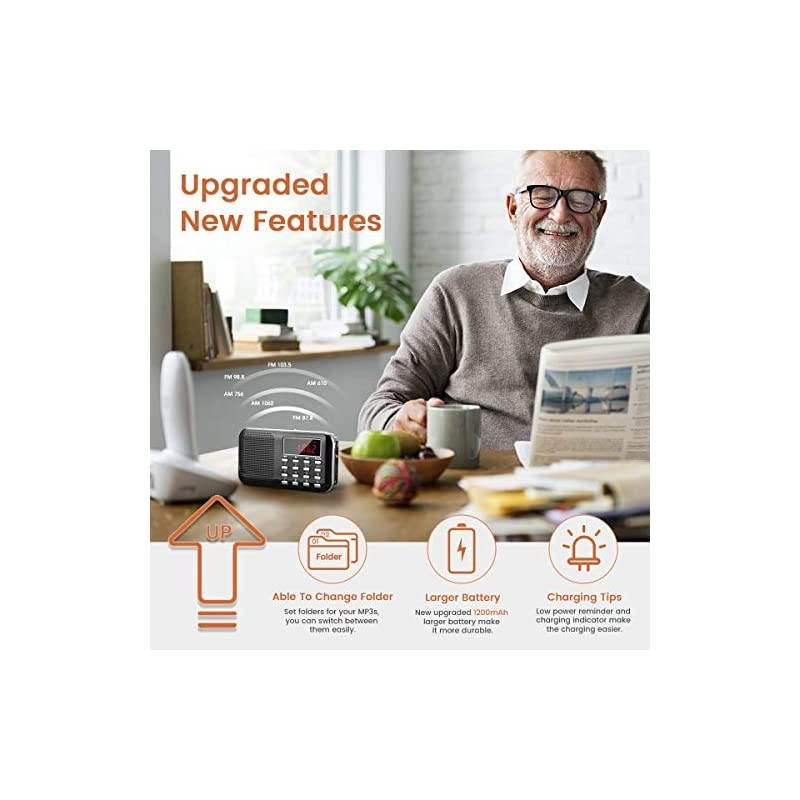 Mini Portable Radio AM FM Pocket Radio with LED Flashlight Digital Radio Speaker Support Micro SDTF CardUSB Auto Scan Save 1200mAh Rechargeable Battery Operated by Latest Version