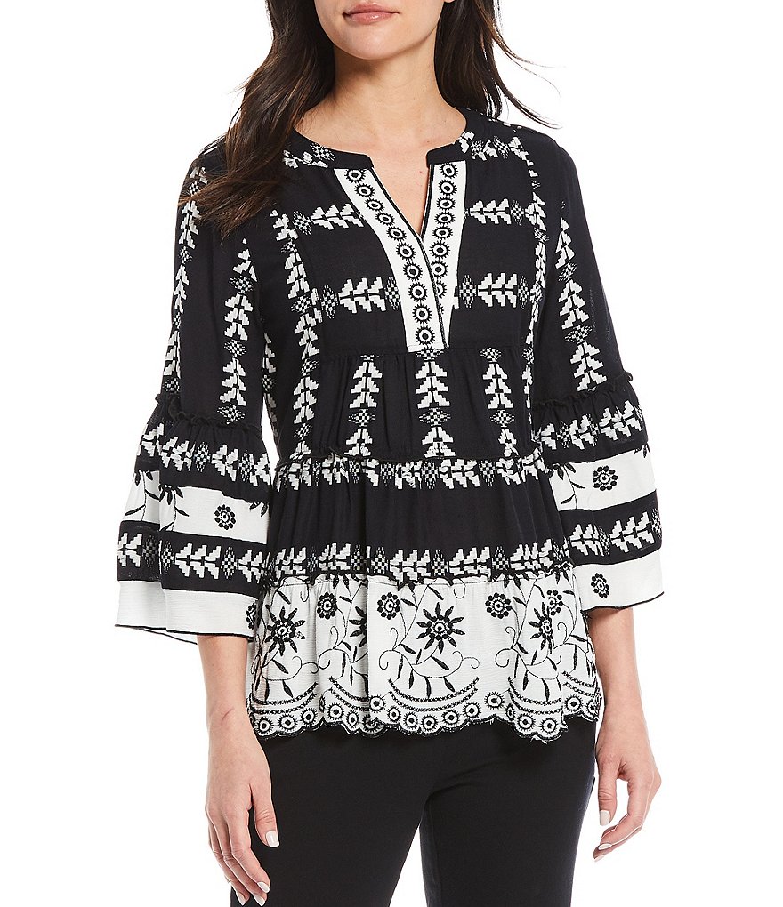 Eva Varro Animal Print Knit Jersey 3/4 Slit Sleeve Tunic