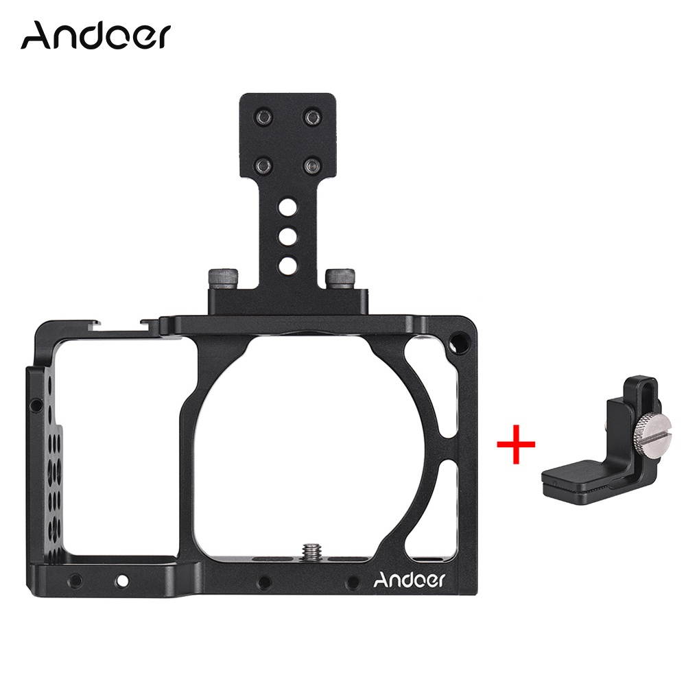 Andoer Protective Aluminum Alloy Video Camera Cage + Top Handle Kit Film Making System with Cable Clamp for Sony A6000 A6300 A6500 NEX7 ILDC to Mount Microphone Monitor Tripod Lighting Accessories