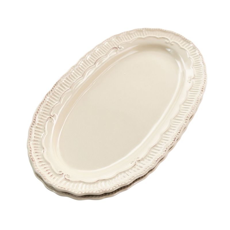 Home Accents 2 Piece Capri 16 Inch Oval Stoneware Platter Set in Sand