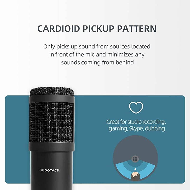 USB Streaming Podcast PC Microphone,  Professional 192kHz/24bit Studio Cardioid Condenser Mic Kit with Sound Card Boom Arm Shock Mount Pop Filter, for Skype Youtuber Karaoke Gaming Recording