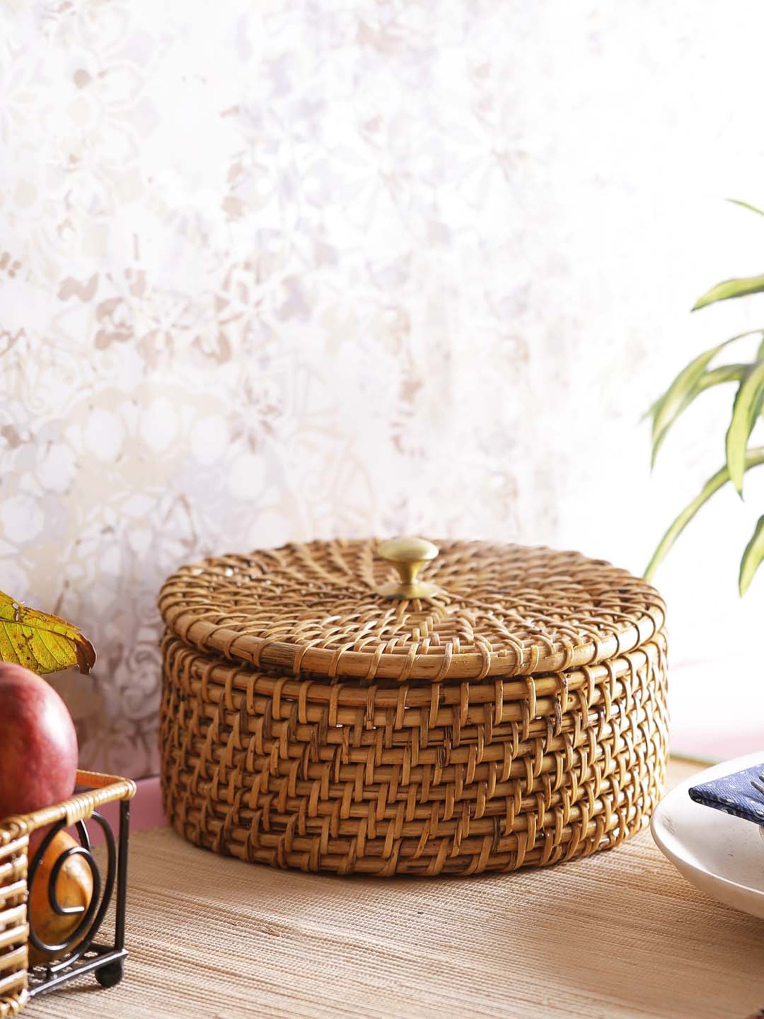 VarEesha Beige Bamboo Wicker Multipurpose Casserole - Set of 1
