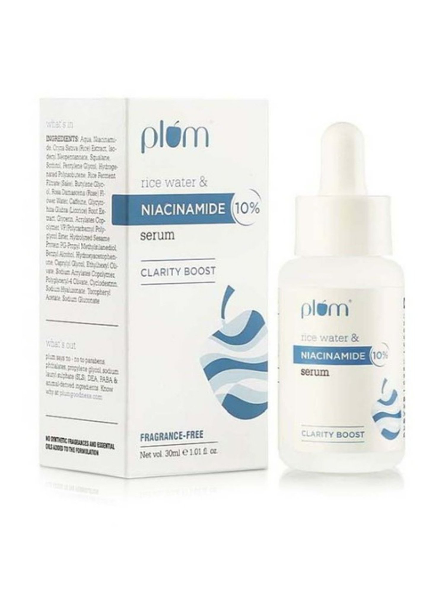 Plum 10% Niacinamide Face Serum with Rice Ferment for Brightens Skin & Acne Marks - 30 ml