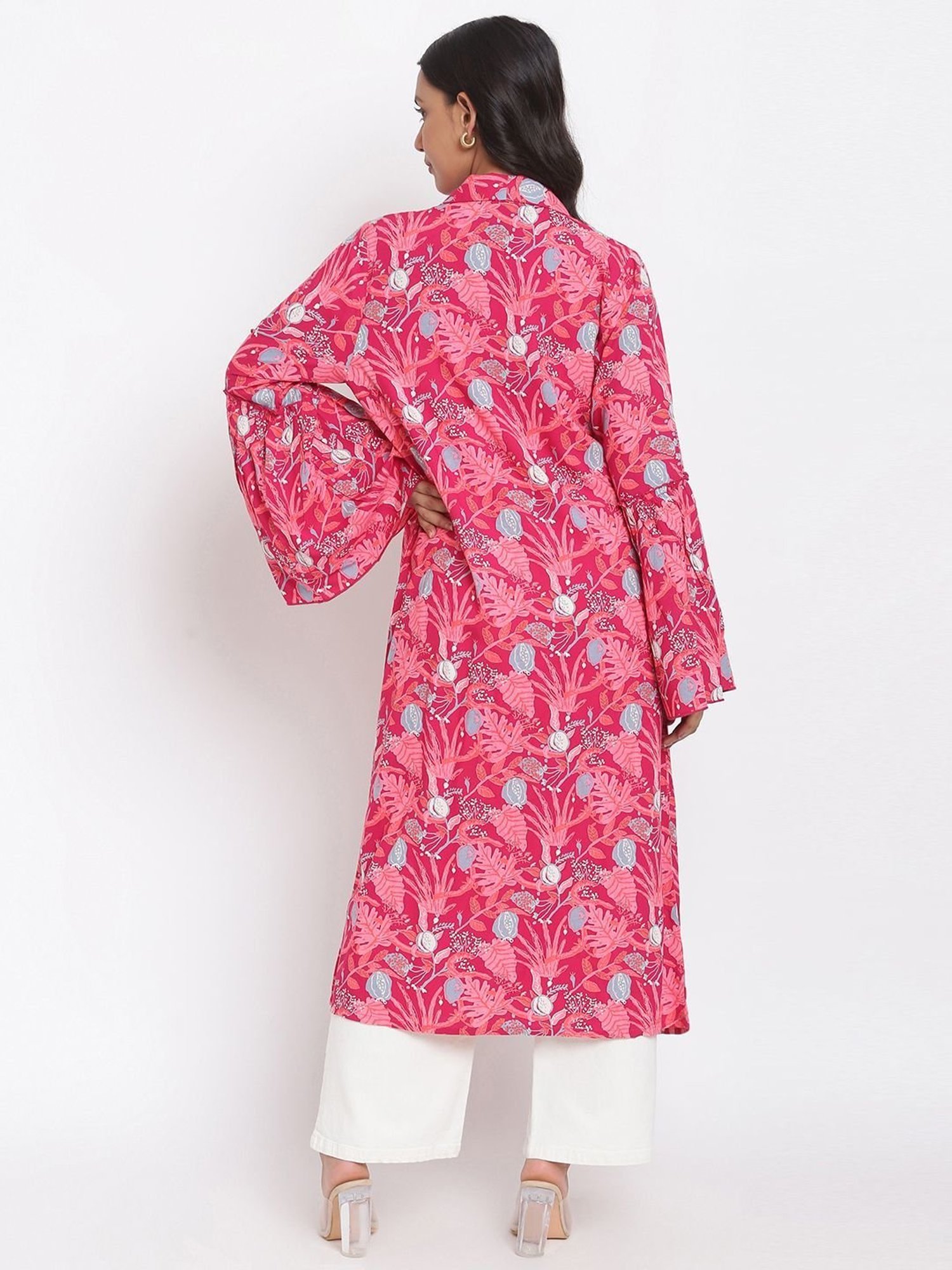 Fabindia Pink Floral Print Shrug