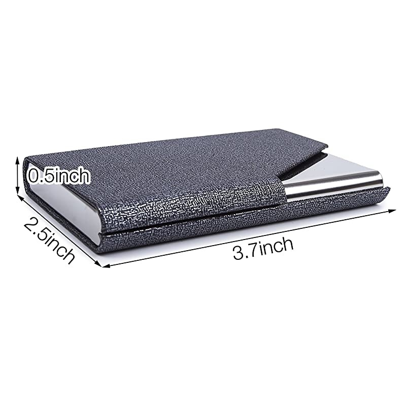 Metal Leather Business Card Holder for Men Women  Slim Hard Business Name Card Case Credit Card Holder Card Wallet Carrier Metal Card Pocket Card Holder with Magnetic Shut Grey