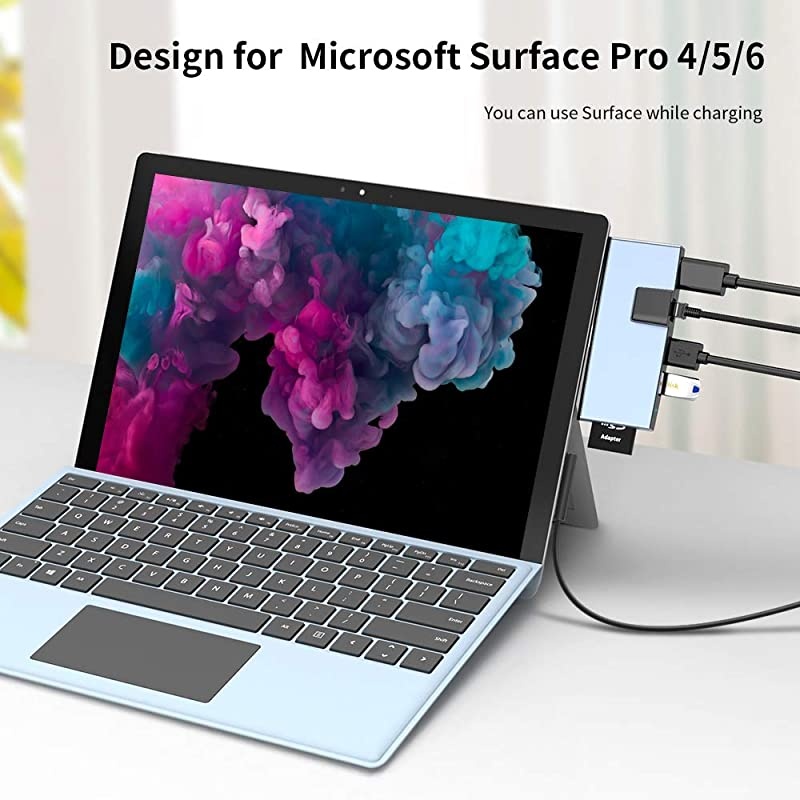 USB 30 Surface Pro 4 Pro 5 Pro 6 Hub Docking Station 6 in 1 Converter Adaptor with 100Mbps Ethernet Port4K HDMI 2 USB 30 PortsSDTF Card Surface Pro Adapter for Surface Pro 654