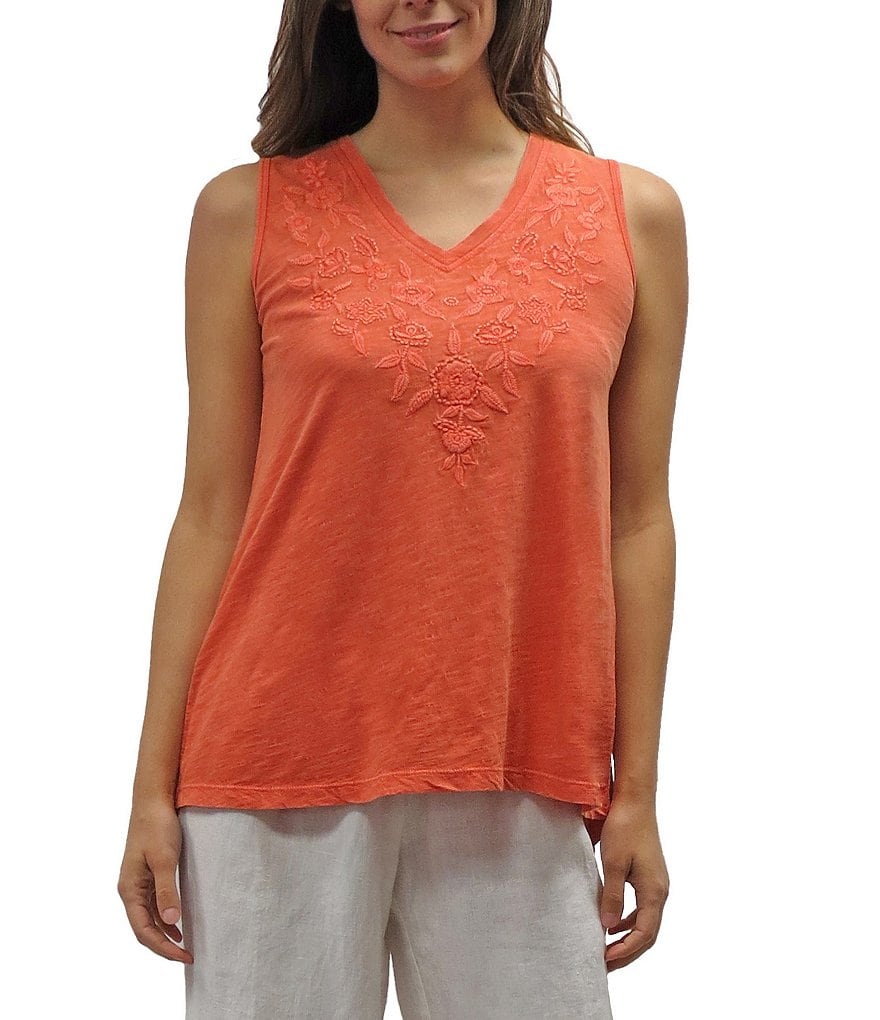 Karyn Seo Saira Vintage Embroidered V-Neck Boho Tank Top