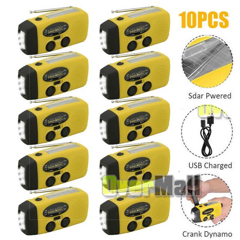 10Pcs Emergency Solar Power Weather Radio Receiver Lighting Torch SOS USB Charge