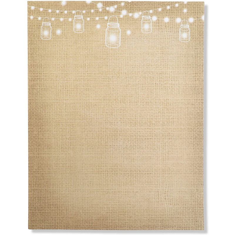 Pipilo Press 100 Sheets Rustic Stationery, String Light with Mason Jar 8.5 x 11 In