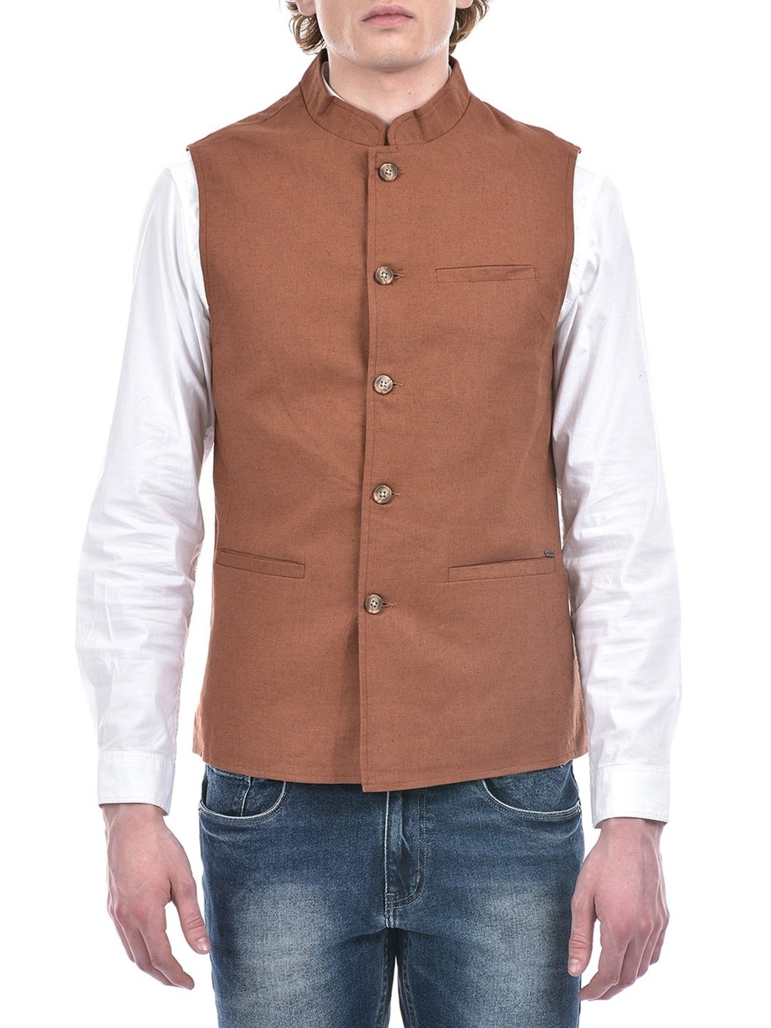 Numero Uno Brown Cotton Regular Fit Nehru Jacket