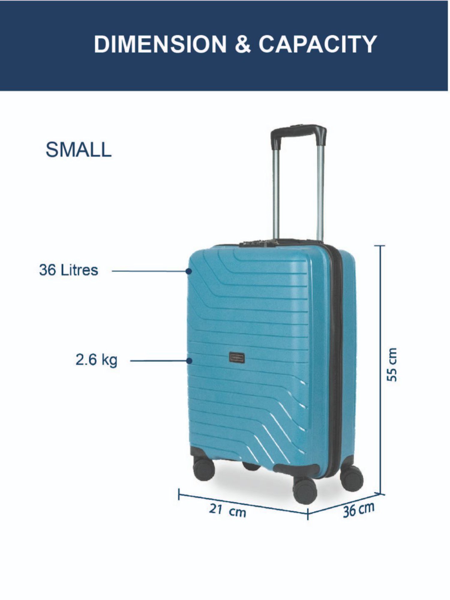 Carriall Blue 8 Wheel Medium & Small Hard Checked Luggage Set of 2 - 46 cm