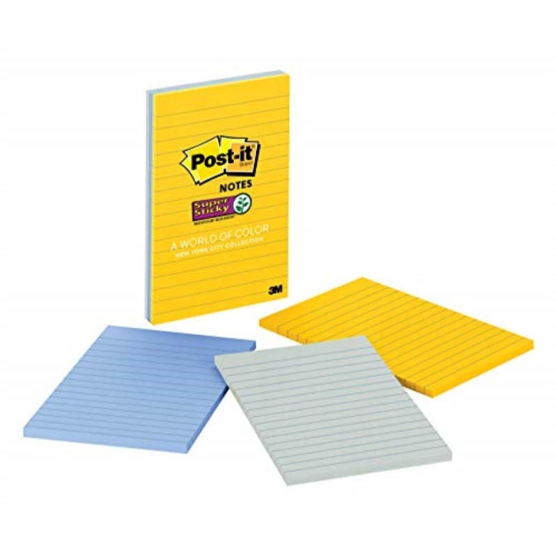 Post-it Colors of the World New York Notes, 4 x 6, Assorted, 3 90-Sheet Pads/Pack