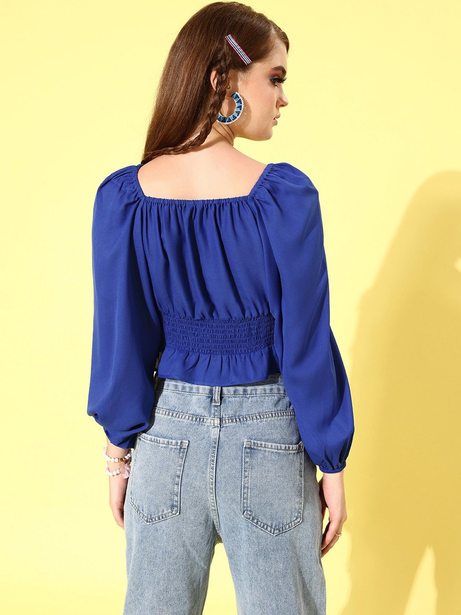 Style Quotient Blue Square Neck Top