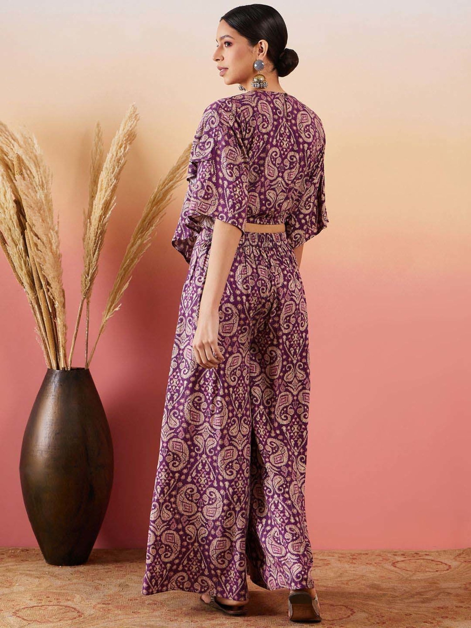 Inweave Purple Printed Top & Palazzo Set