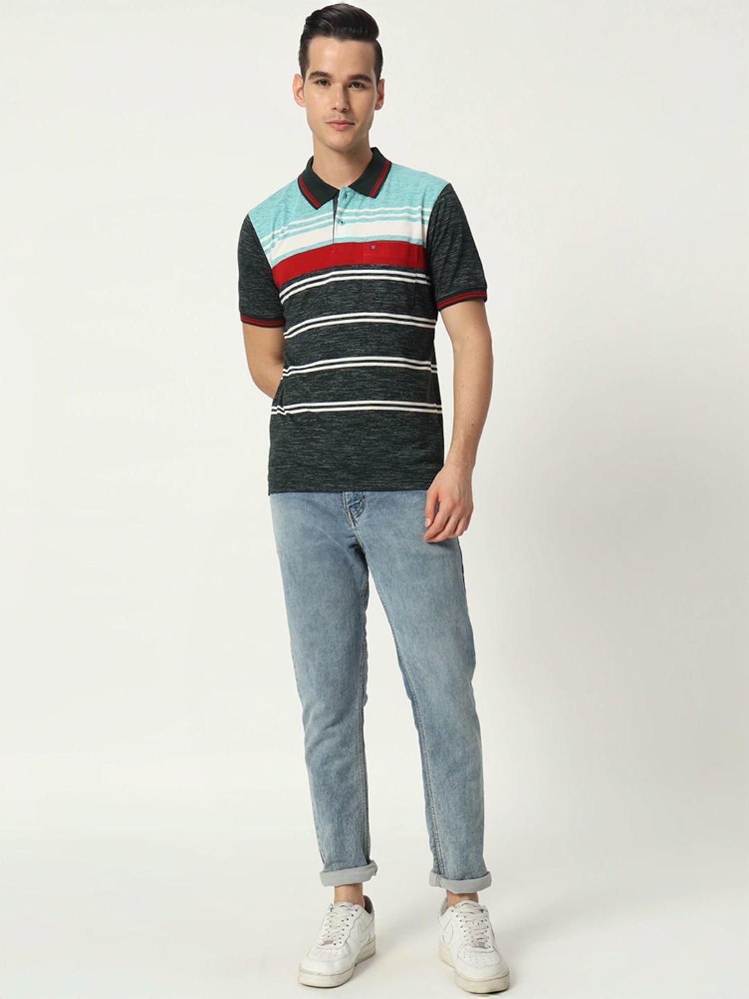 Tab91 Multicolored Regular Fit Striped Polo T-Shirts