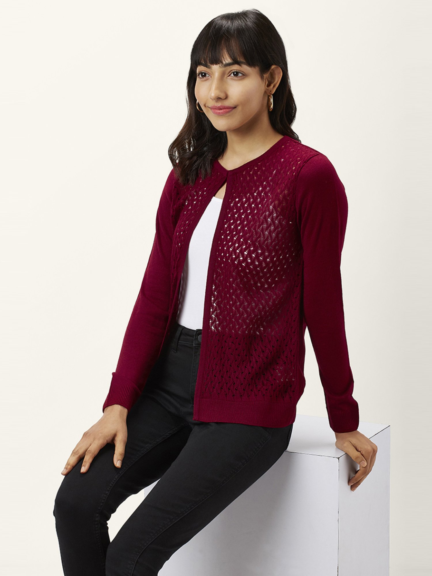 Honey by Pantaloons Maroon Self Pattern Shrugs