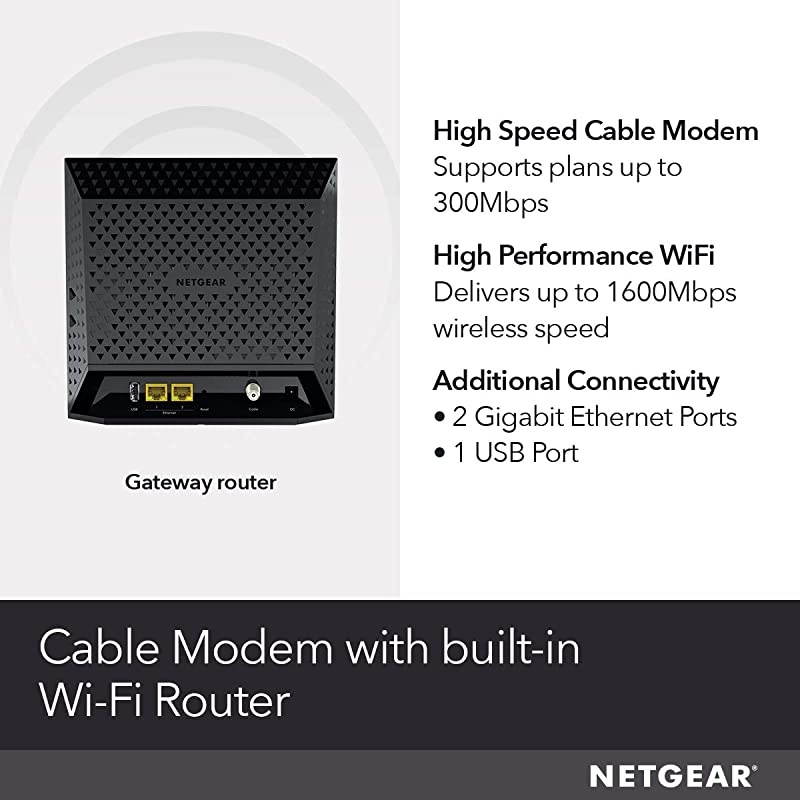 Cable Modem Wi-Fi Router Combo C6250 - Compatible with All Cable Providers Including Xfinity by Comcast, Spectrum, Cox | for Cable Plans Up to 300 Mbps | AC1600 Wi-Fi Speed | DOCSIS 3.0