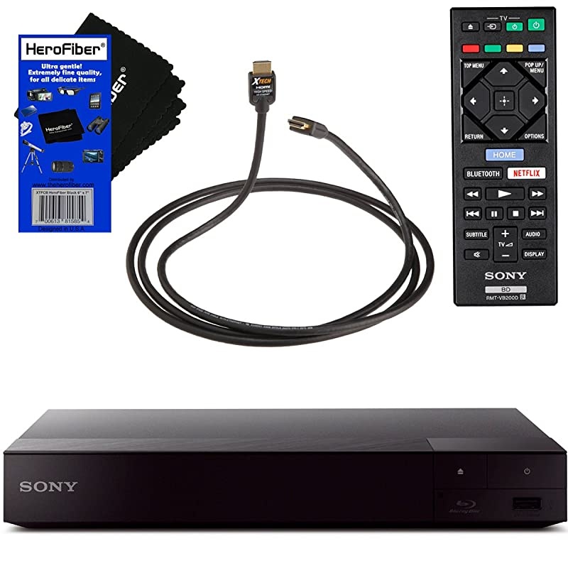 Sony BDPS6700 4K Upscaling Blu-ray Disc Player with Built-in Wi-Fi + Remote Control + Xtech High-Speed HDMI Cable with Ethernet +  Ultra Gentle Cleaning Cloth