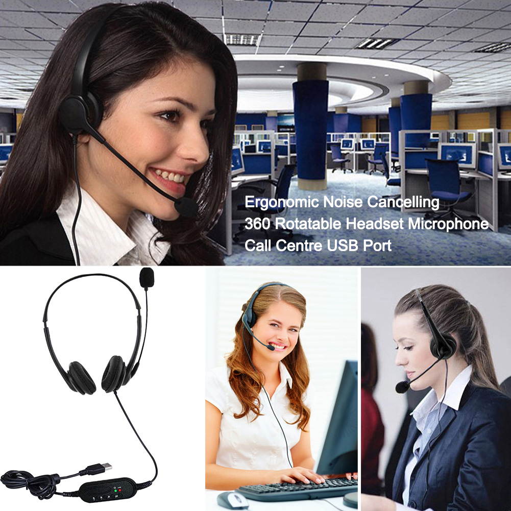 USB Headset with Microphone, Comfort-fit Office Computer Headphone, On-Ear 3.5mm Jack Call Center Headset for Cell Phone, 360 Degree Boom Mic, Ergonomic Noise Cancelling
