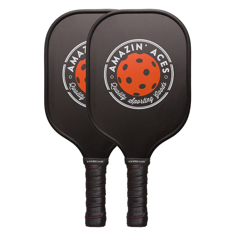 Amazin Aces Classic Pickleball Set with 2 Graphite Face Paddles, 4 Balls, and Carry Bag, Black