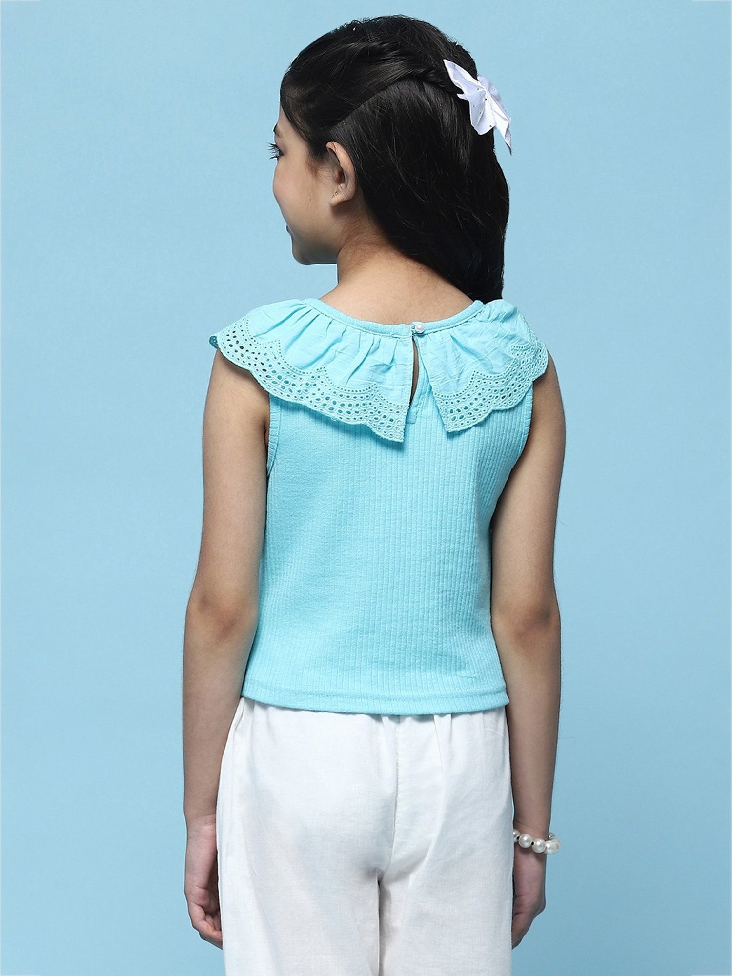 BIBA Girls Turquoise Solid Top