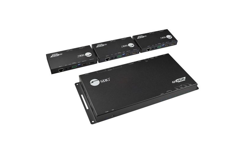 SIIG HDMI 2.0 4K HDR 1x4 Splitter HDBaseT Extender with Auto-scaling - 1 Input Device - 2 Output Device - 198 ft Range - 6 x Network (RJ-45) - 2 x USB