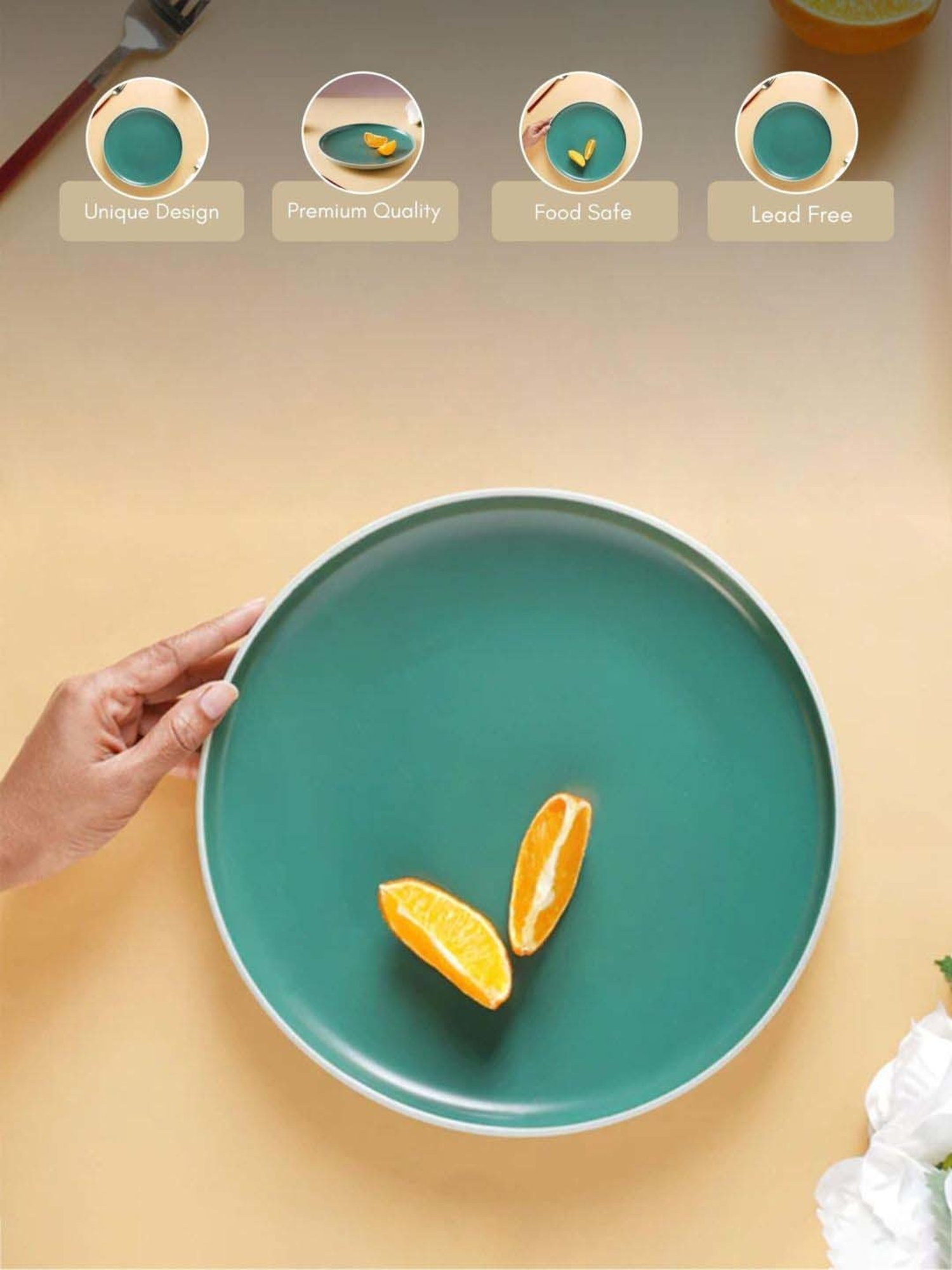 Nestasia Premium Quality Ceramic Green & White Zoella Raised Rimmed Dinner Serving Plate 10.15"