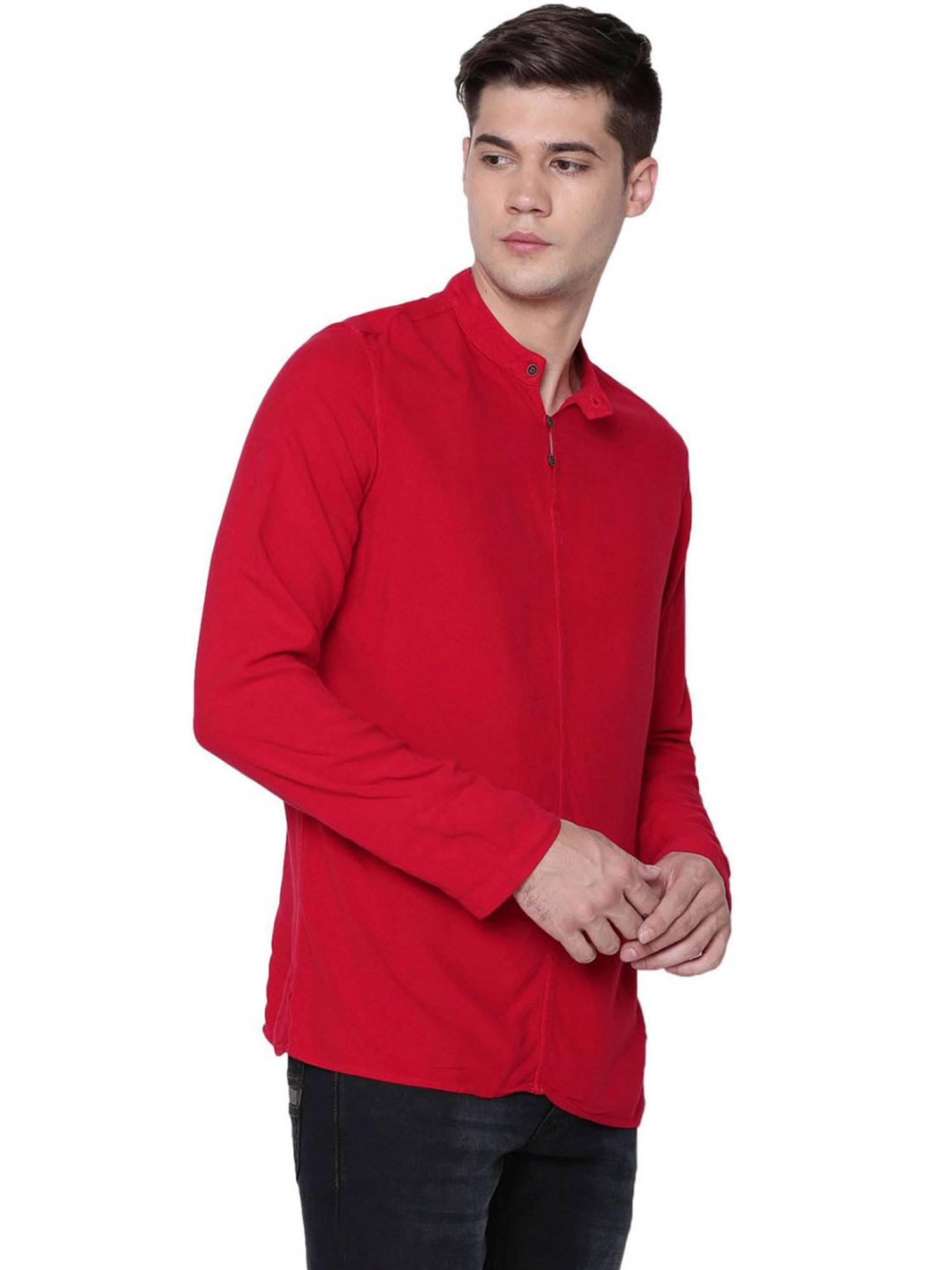 Identiti Red Tapered Fit Short Kurta