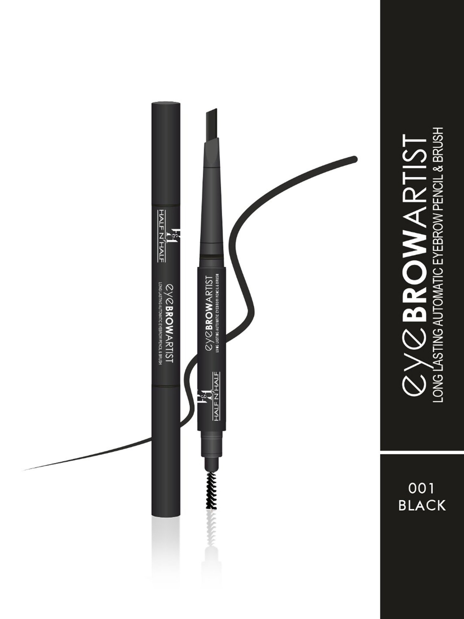 Half N Half Eye Brow Artist Long Lasting Automatic Eyebrow Pencil & Brush 001 Black - 4 gm
