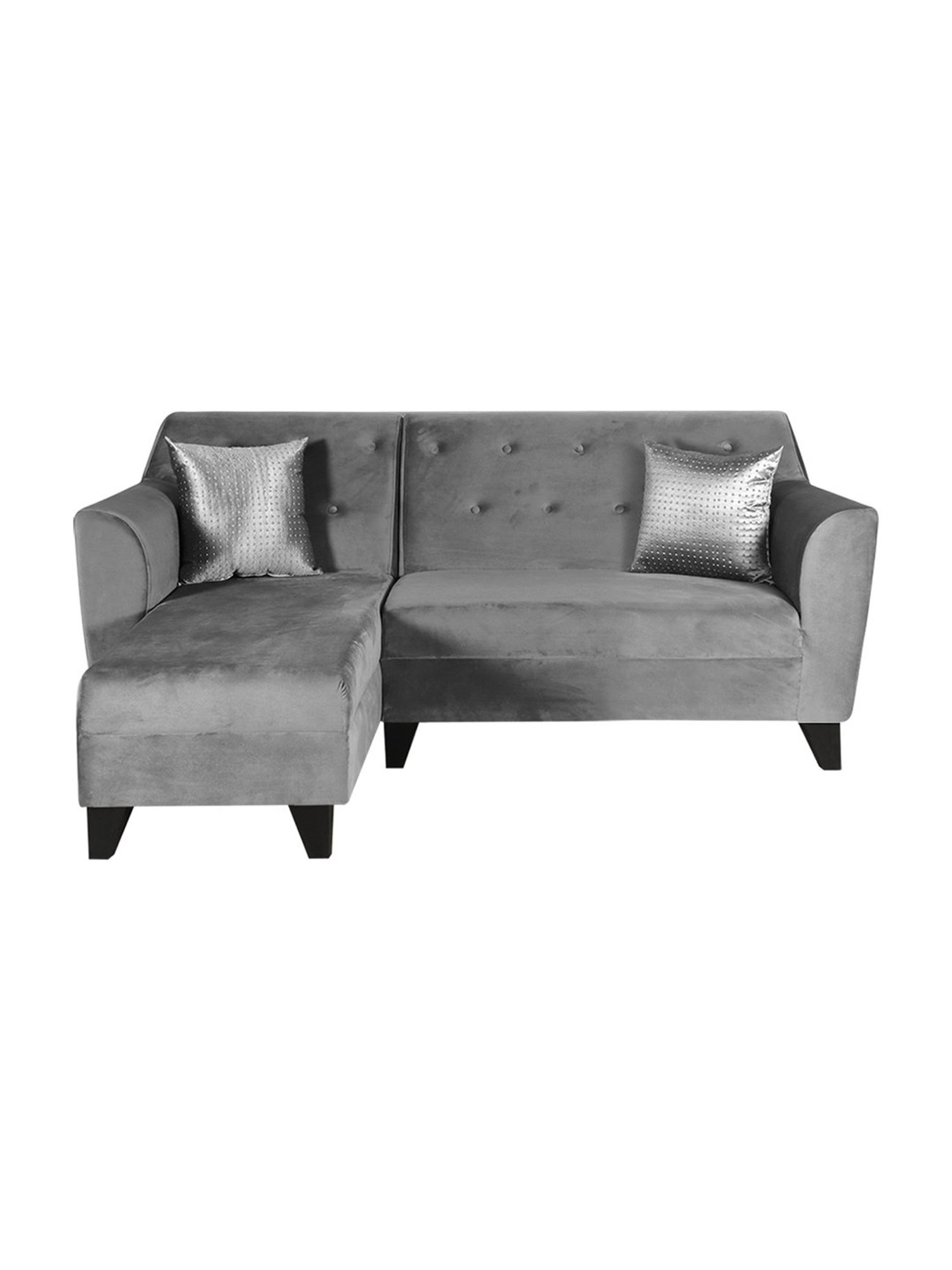 Trevi Grey Velvet & Neem Wood 5 Seater LHS Sectional Sofa