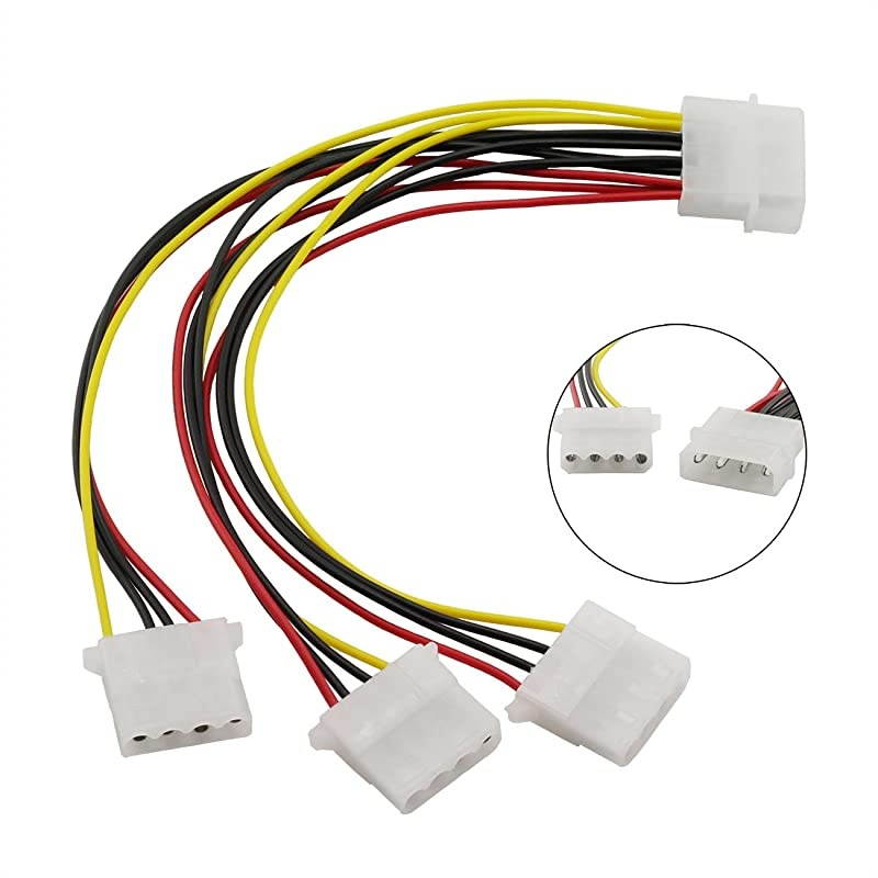2pcs 4Pin IDE PSU Power Splitter Cable D Type Large 4P Molex 1 Male to 3 Female Multiplier PC Fan Extension Cable