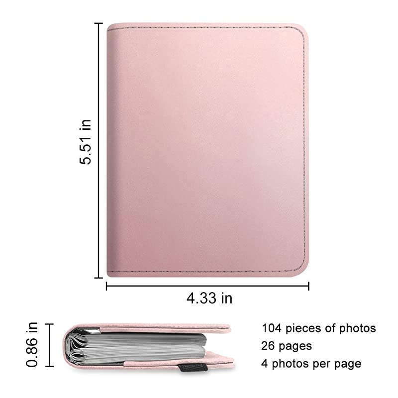 Mini Photo Album for 3Inch Film 104 Pockets Album for Fujifilm Instax Mini 11Mini 9Mini Link PrinterMini LiPlay Canon Ivy CLIQ Polaroid Kodak Instant Print Camera Rose Gold