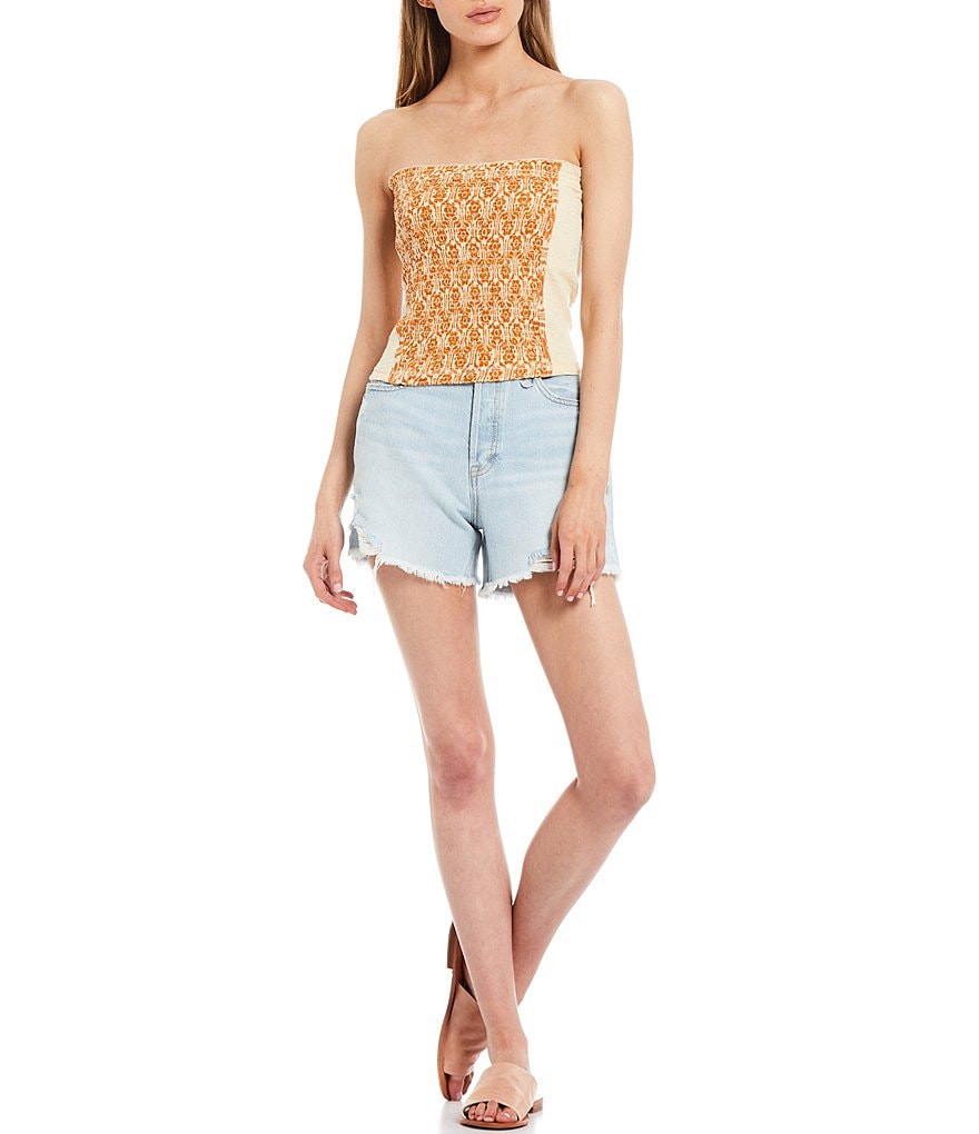 Free People In The Groove Geo Print Strapless Smocked Tube Top
