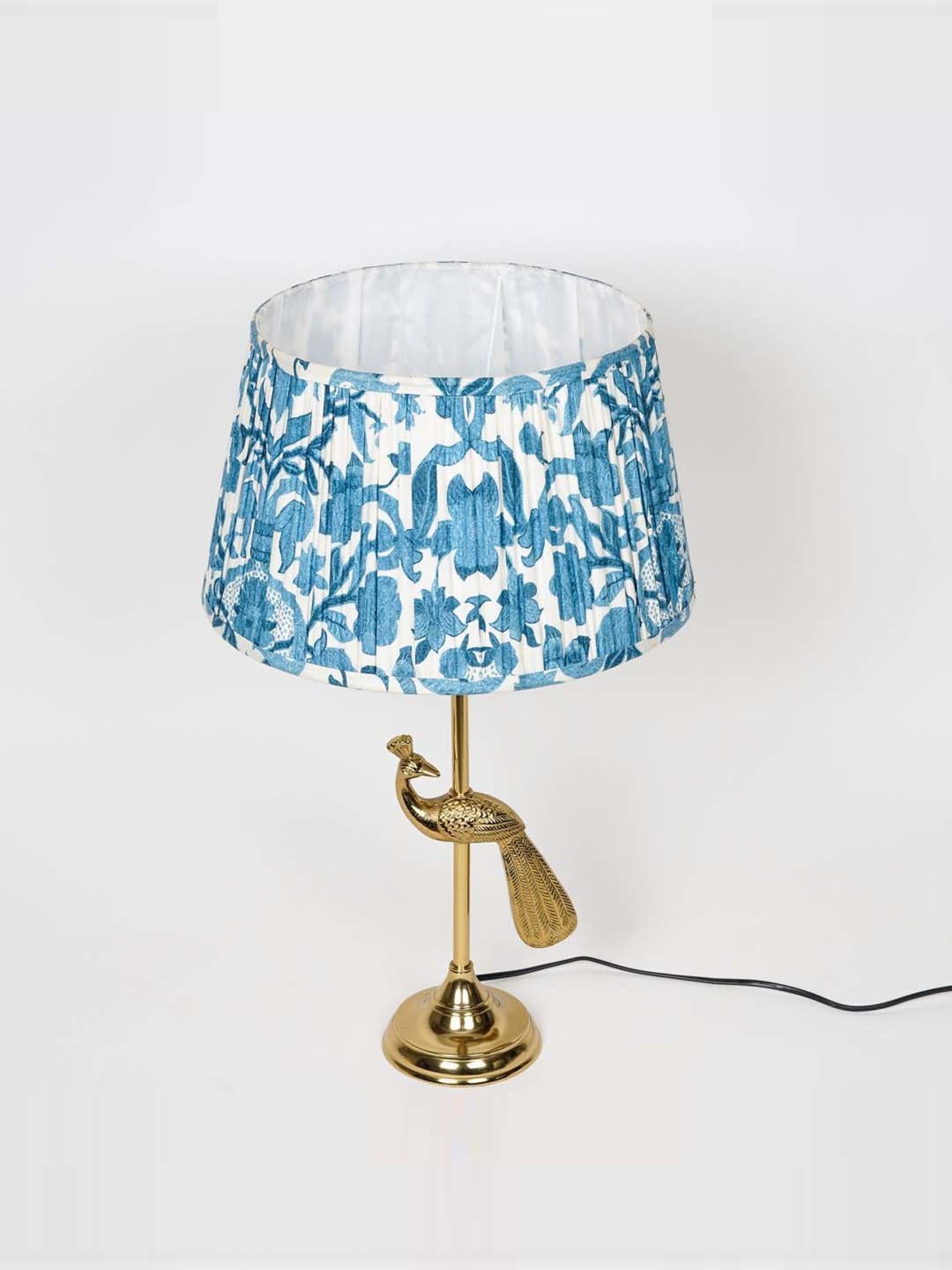 Kapoor Lamp Shades Aluminium Torre Brass Finish Table Lamp With Printed Cotton Shade