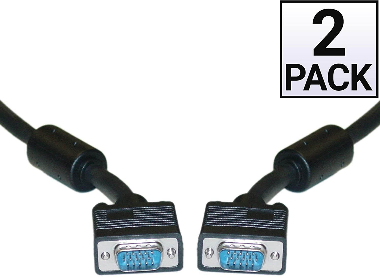 GOWOS (2 Pack) SVGA Cable with Ferrites Black HD15 Male Coaxial Construction Double Shielded 3 Feet
