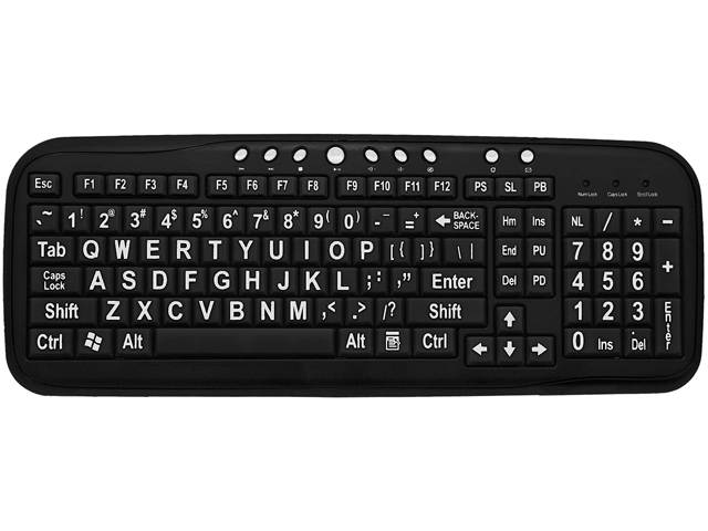 Ergoguys CD-1039 Black Wired Ezsee Low Vision Keyboard Large White Print Black Keys