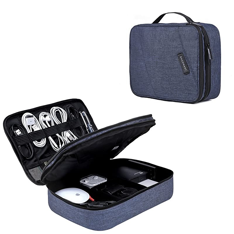 Electronic Organizer Double Layer Travel Cable Organizer Cases Electronics Accessories Storage Bag for 105 Inch iPad Pro iPad air Cables Kindle Blue