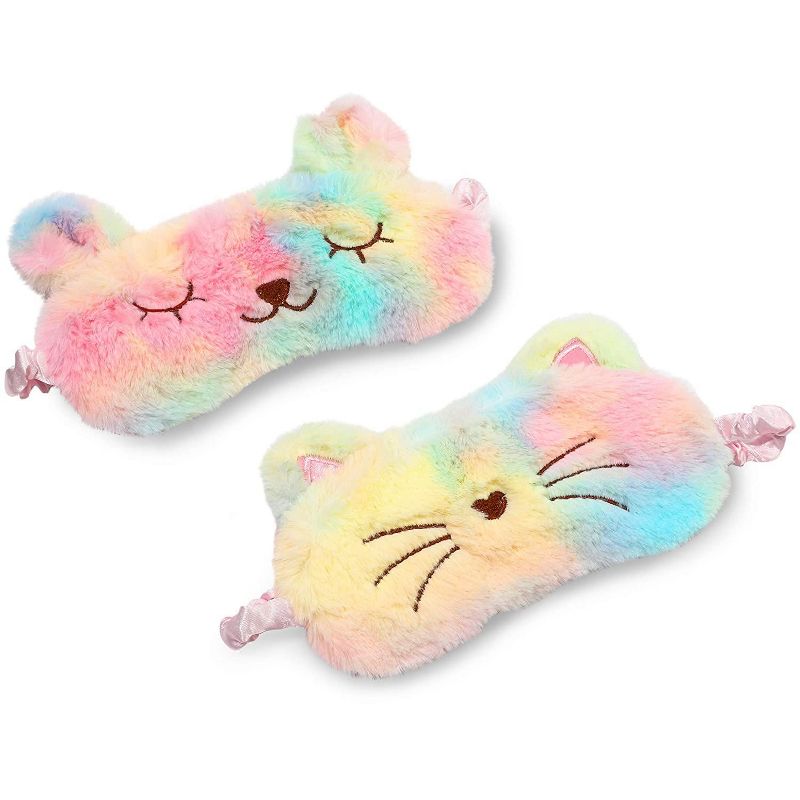 Glamlily 2-Pack Animal Cute Cat Bunny Sleeping Eye Mask Cover Satin Travel Sleep Eye Cover Girl Kid