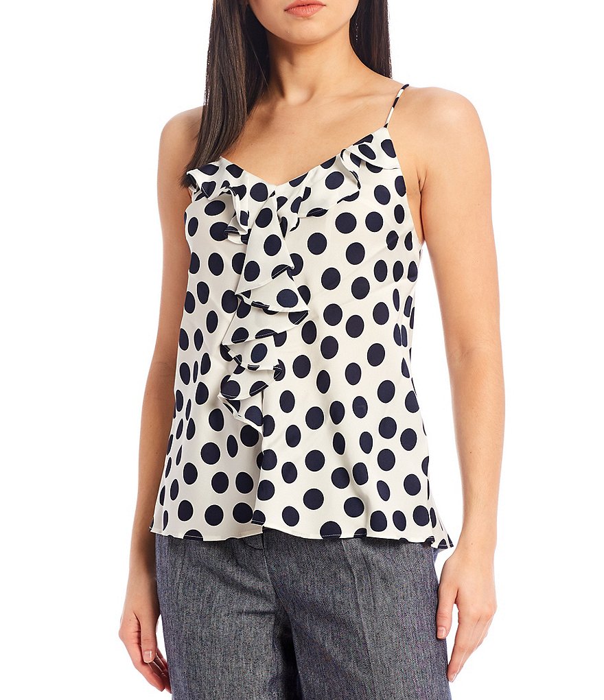 J.McLaughlin Durham Sleeveless Ruffle V-Neck Denim Blouse