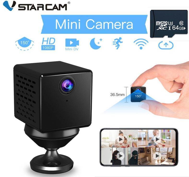 Vstarcam C90S Mini Spy Camera 1080P Mini IP Camera Built-in 150 Degree Wide Angle Night Vision CCTV Wifi Camera Baby Monitor , Rechargeable Battery, Flexible Magnetic Bracket with 64GB TF Card