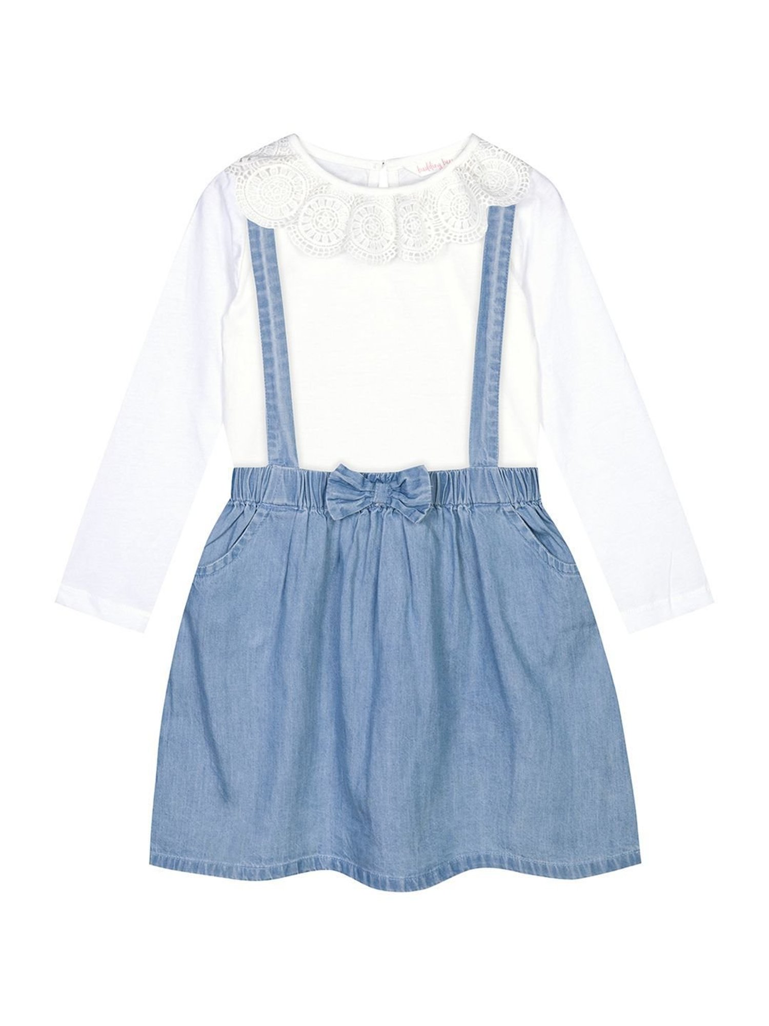 Budding Bees Kids Blue & White Regular Fit Full Dungaree Set